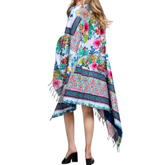 Luxury Flower Print Towel Beach or Bathing Cotton Tassels & Fringe Oversized - Picture 4 of 5